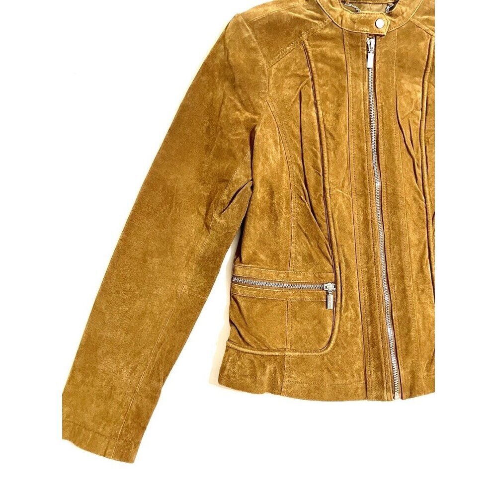 Bernardo Brown Suede Leather Racer Jacket SZ M - Picture 8 of 11